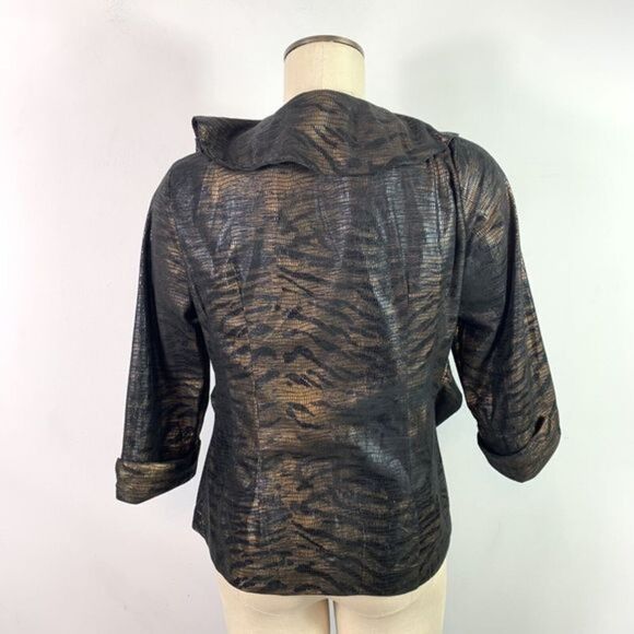 Mishca Metallic Brown Black Tie Front Open Blouse Size Small - Picture 5 of 6